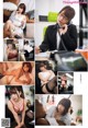 A collage of photos of a woman in lingerie talking on the phone.